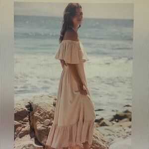 Free People Lynne dress Bleached Sand cream Lynn midi Medium NEW ruffle maxi